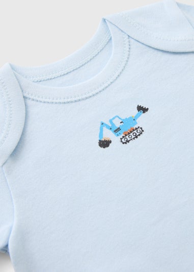 5 Pack Baby Blue Digger Sleepsuits (Newborn-36mths)