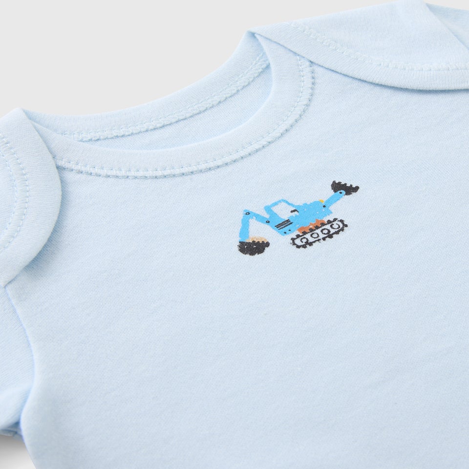 5 Pack Baby Blue Digger Sleepsuits (Newborn-36mths)