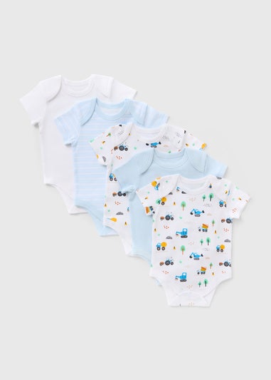 5 Pack Baby Blue Digger Sleepsuits (Newborn-36mths)
