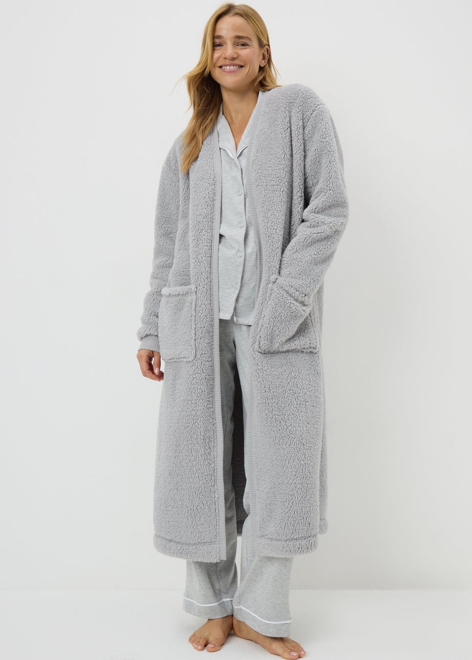 Grey Longline Fleece Cardigan