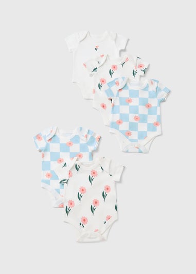 5 Pack Baby White Flower Bodysuits (Newborn-36mths)