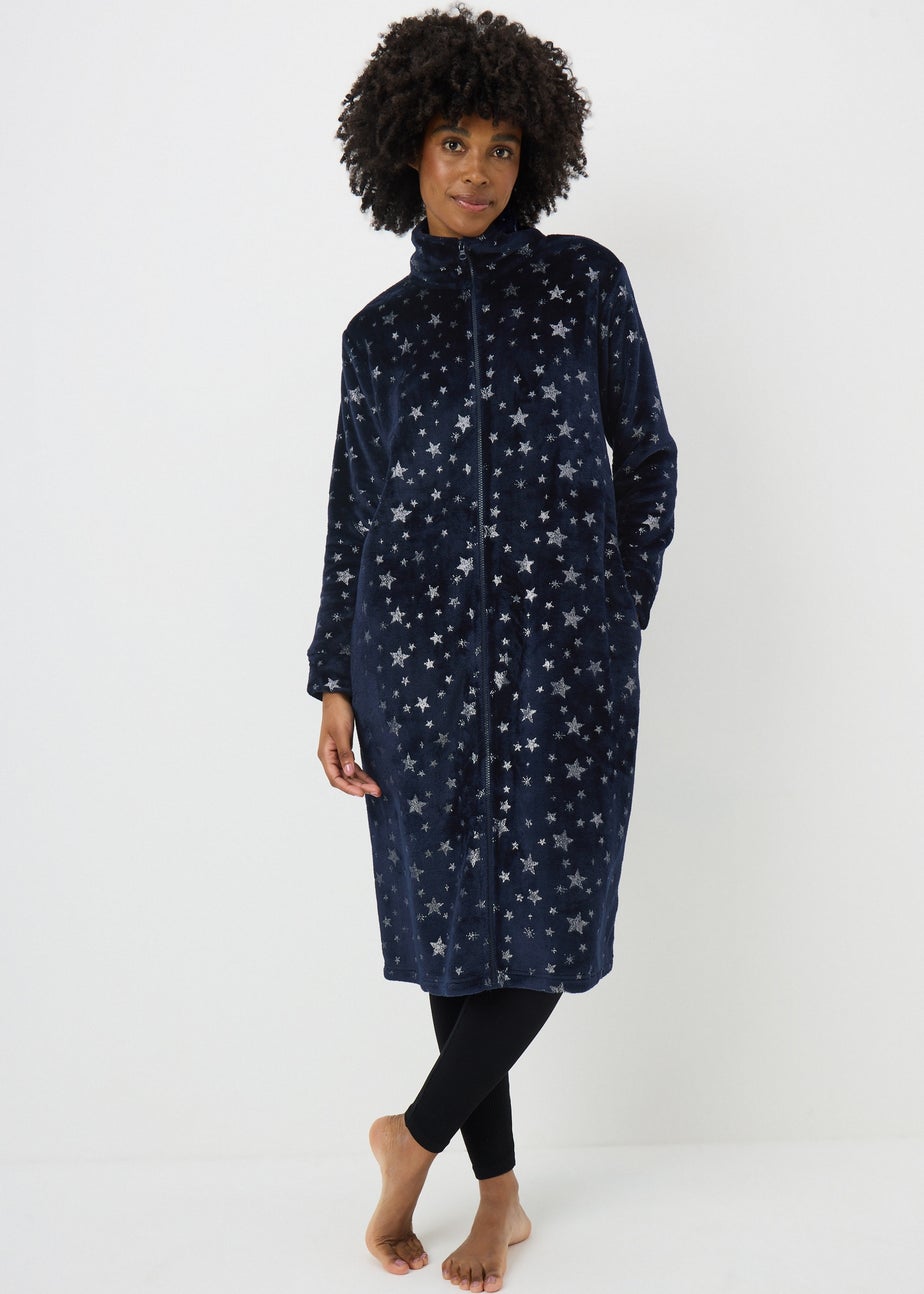 Navy Star Zip Dressing Gown