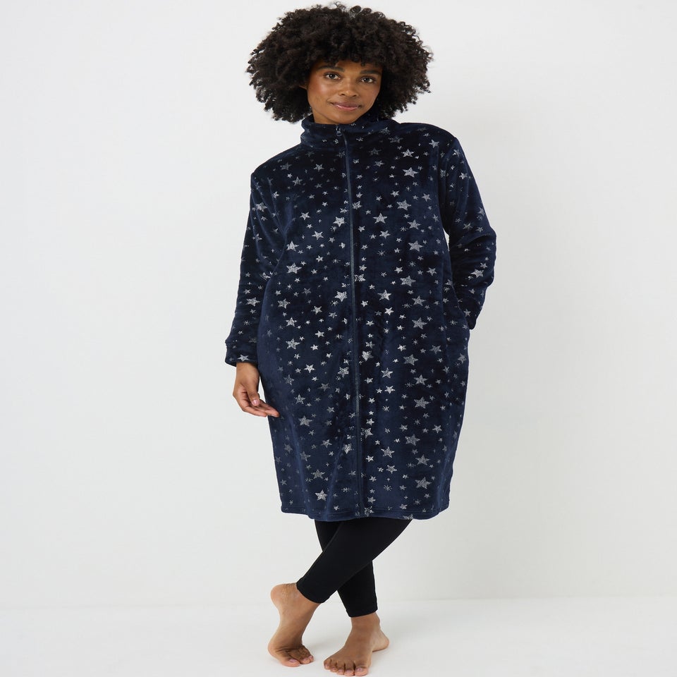 Navy Star Zip Dressing Gown