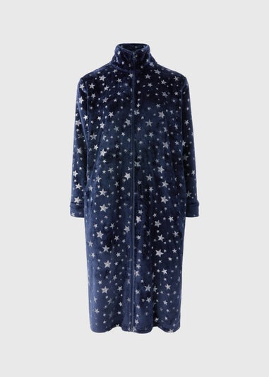 Navy Star Zip Dressing Gown