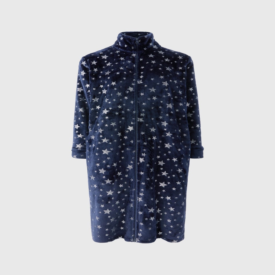 Navy Star Zip Dressing Gown