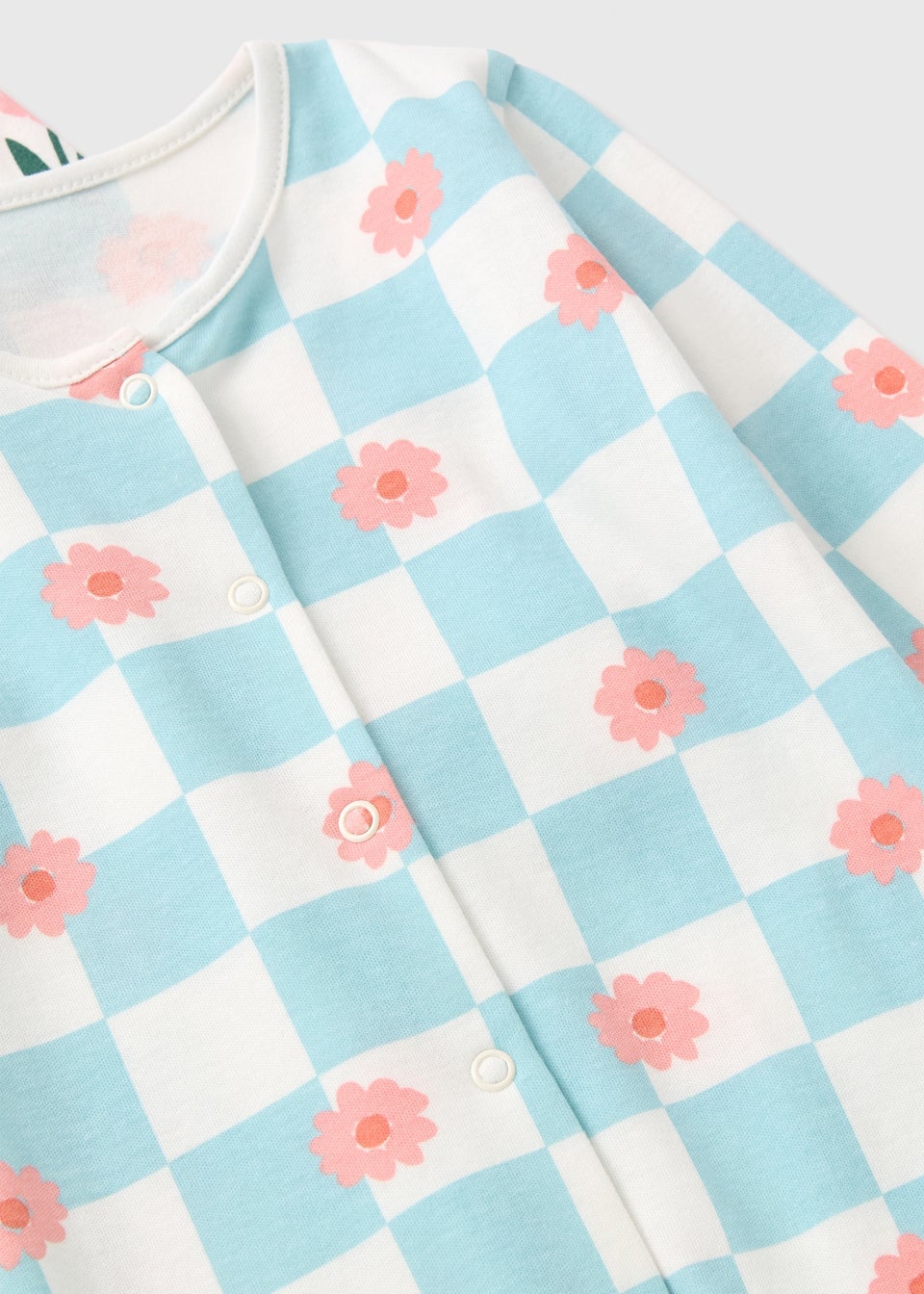 2 Pack Baby Blue Check Flower Sleepsuits (Newborn-36mths)