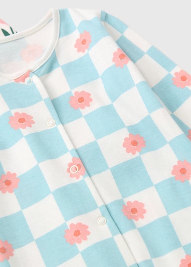 2 Pack Baby Blue Check Flower Sleepsuits (Newborn-36mths)