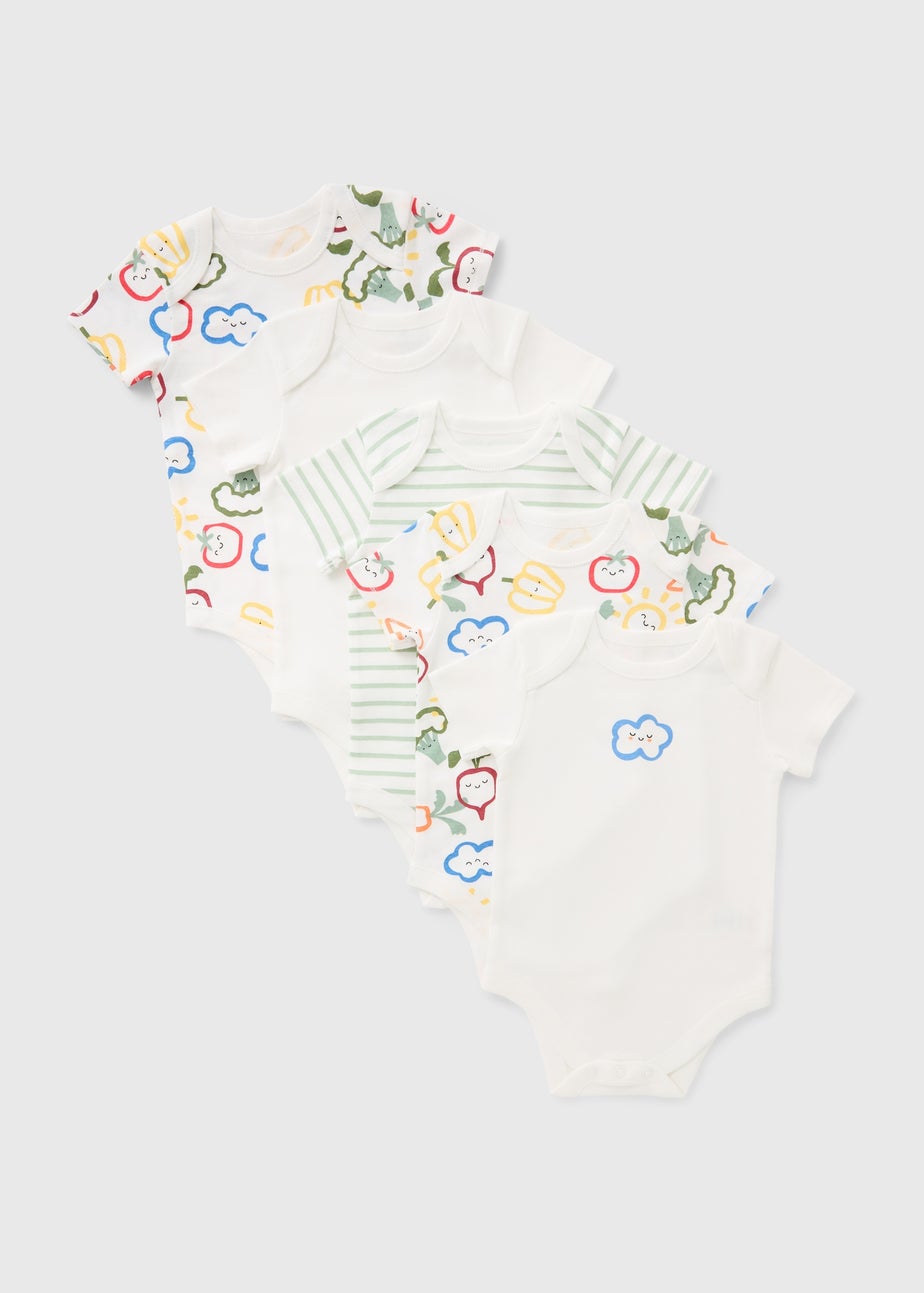 5 Pack Baby Multicolour Vegetable Bodysuits (Newborn-36mths)