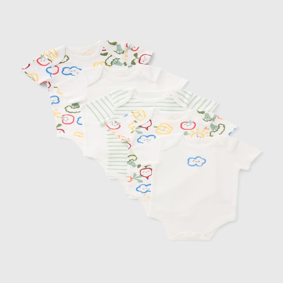 5 Pack Baby Multicolour Vegetable Bodysuits (Newborn-36mths)