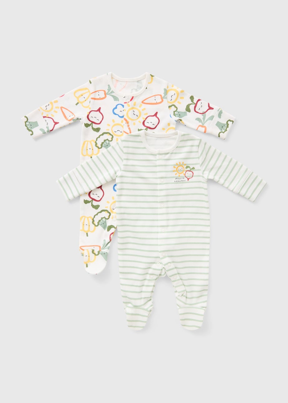 2 Pack Baby Multicolour Vegetable Sleepsuits (Newborn-36mths)