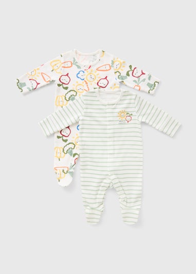 2 Pack Baby Multicolour Vegetable Sleepsuits (Newborn-36mths)