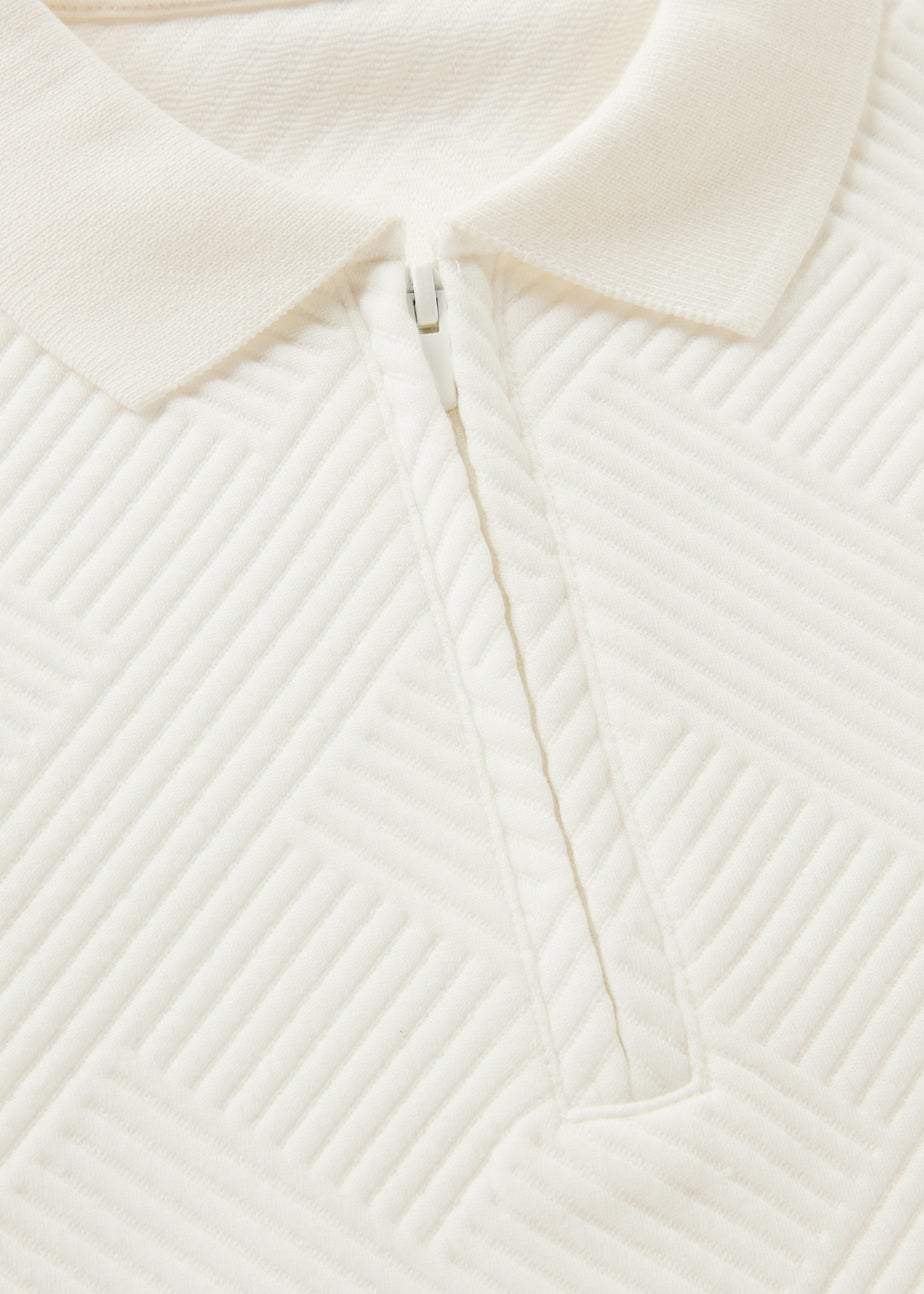 Boys Cream Textured Zip Polo Shirt (7-15yrs)