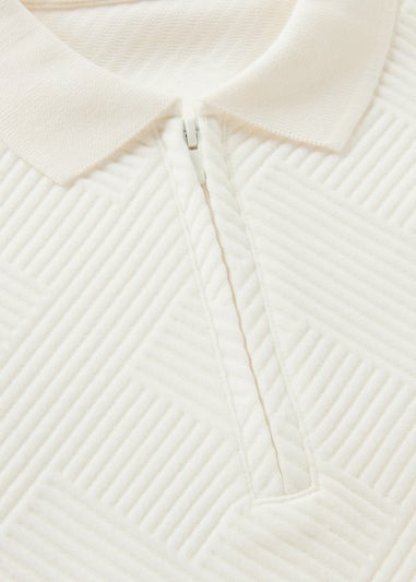 Boys Cream Textured Zip Polo Shirt (7-15yrs)