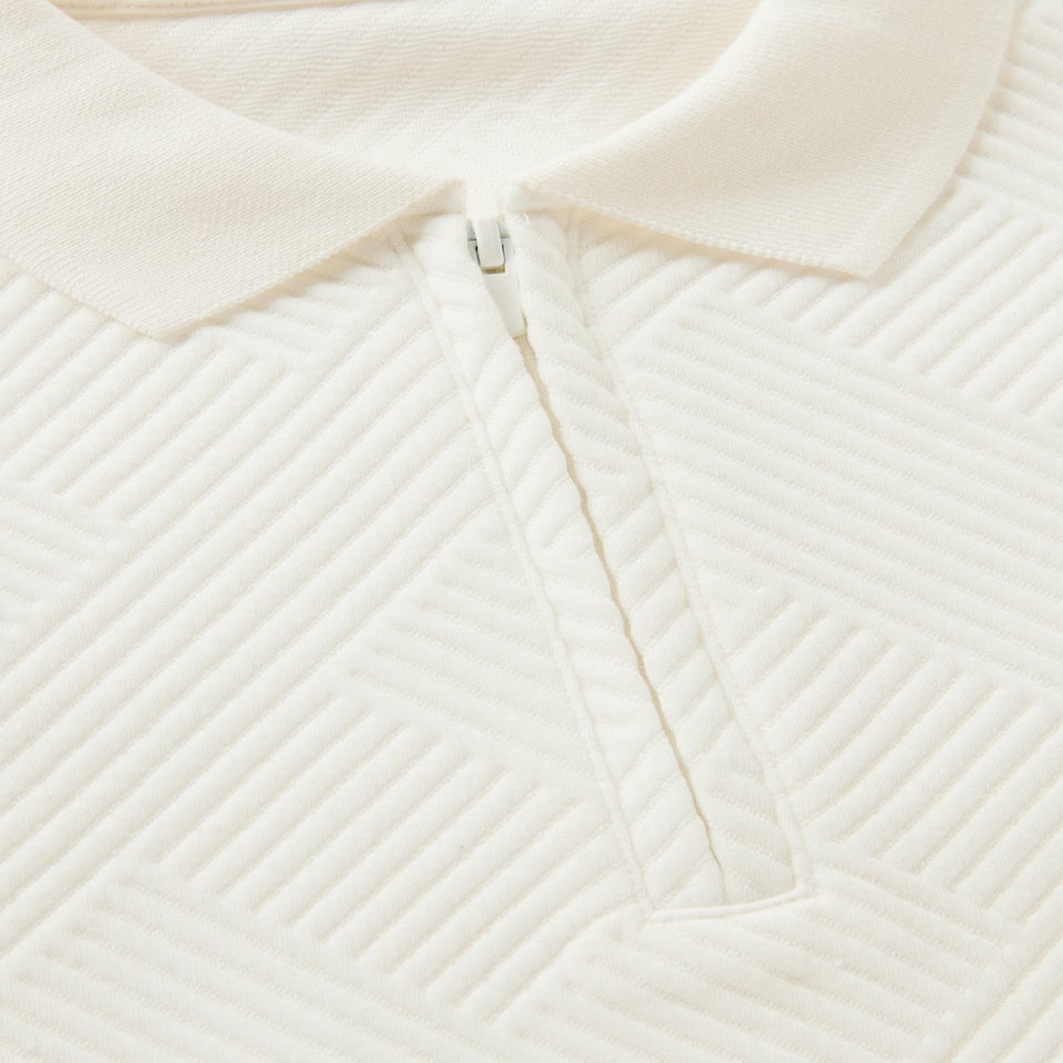 Boys Cream Textured Zip Polo Shirt (7-15yrs)
