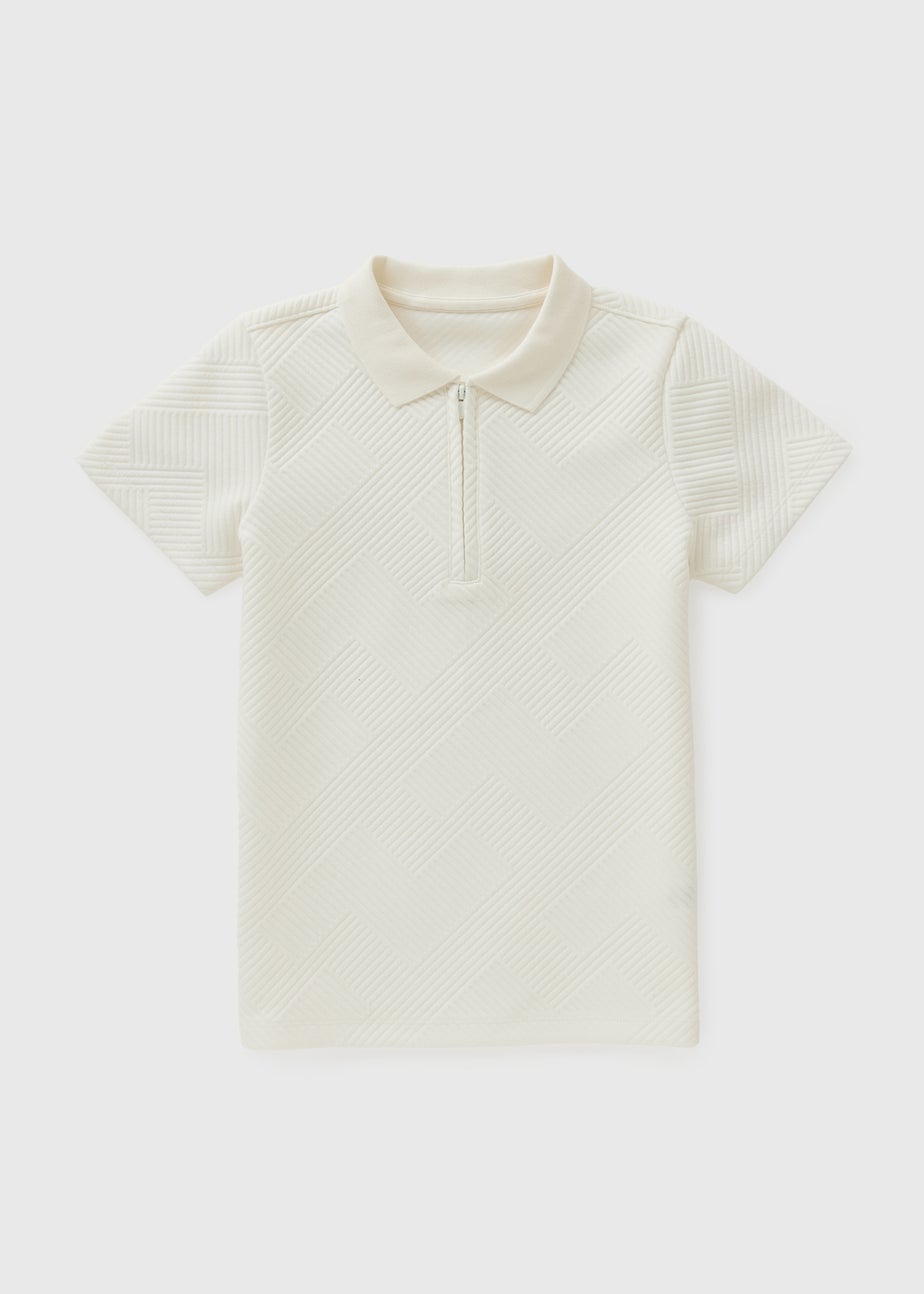 Boys Cream Textured Zip Polo Shirt (7-15yrs)