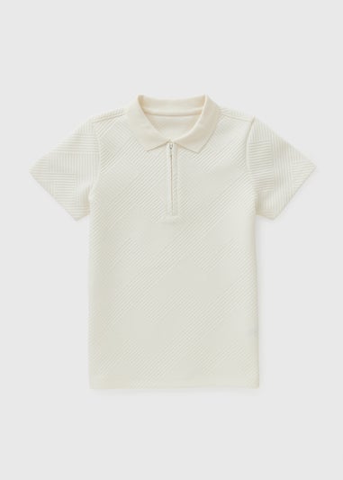 Boys Cream Textured Zip Polo Shirt (7-15yrs)