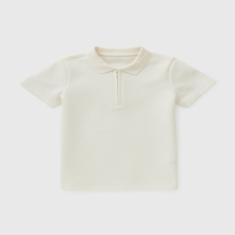 Boys Cream Textured Zip Polo Shirt (7-15yrs)
