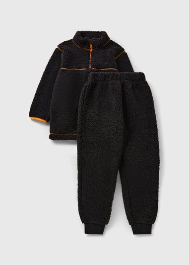 Boys Black Fleece Zip Top & Jogging Bottom Set (4-13yrs)