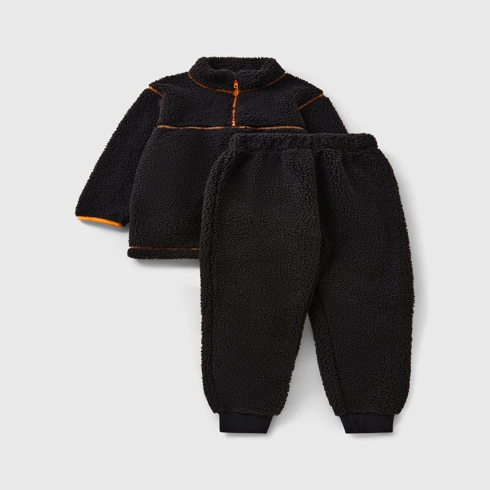 Boys Black Fleece Zip Top & Jogging Bottom Set (4-13yrs)