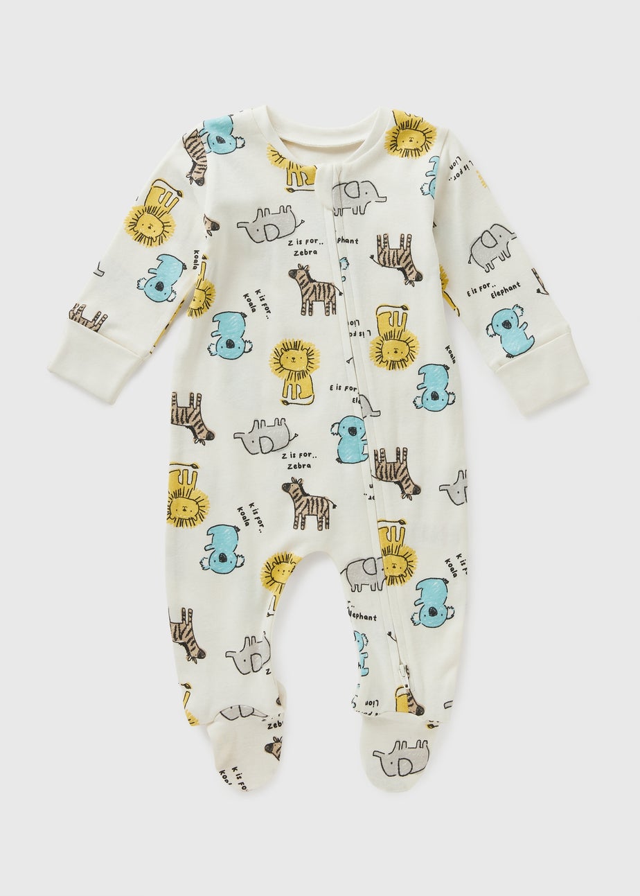 Baby Cream Animal Zipped Sleepsuit (Newborn-23mths)