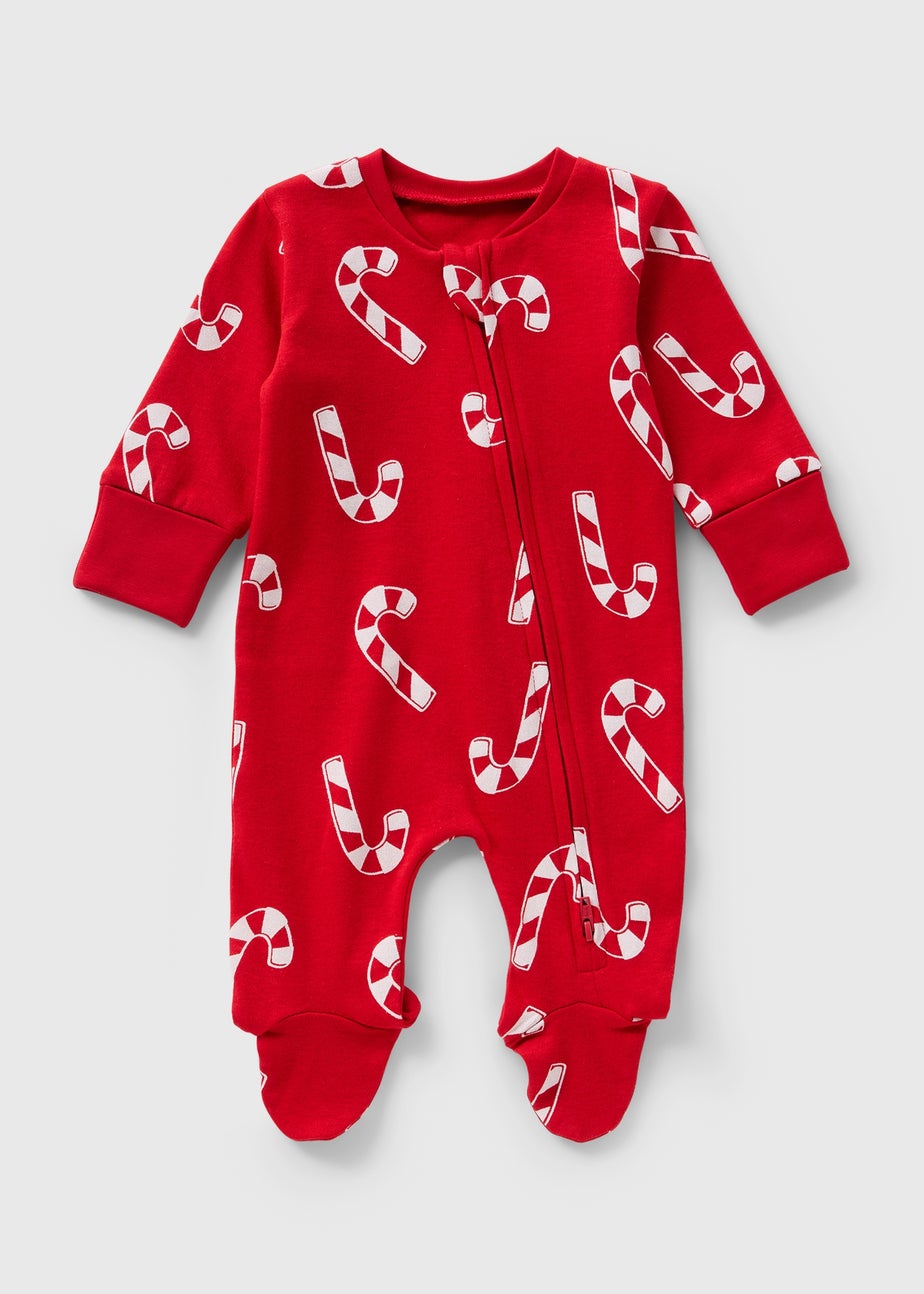 Baby Red Candy Cane Zipped Sleepsuit (Newborn-23mths)