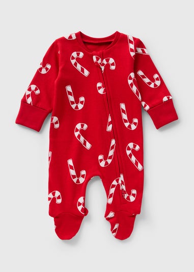 Baby Red Candy Cane Zipped Sleepsuit (Newborn-23mths)
