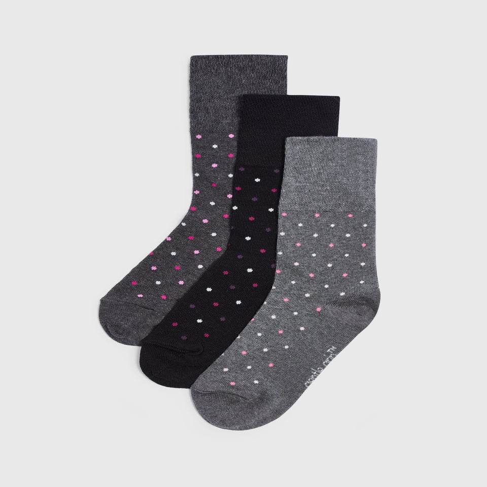 Gentle Grip 3 Pack Black Spot Socks
