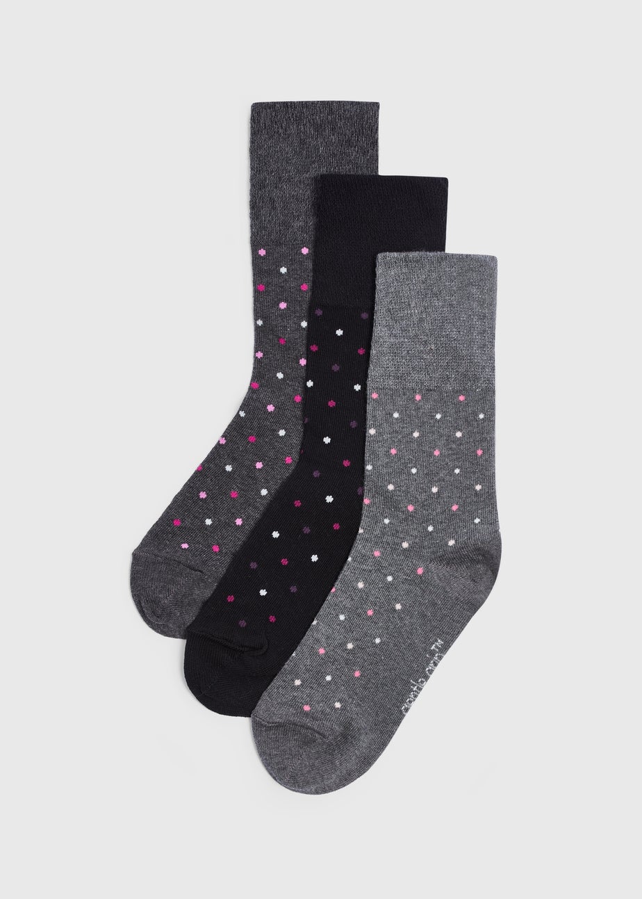 Gentle Grip 3 Pack Black Spot Socks