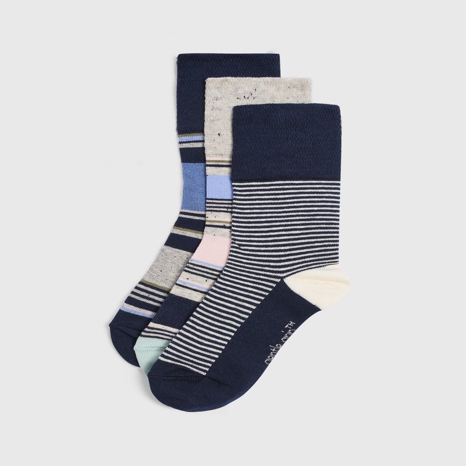 Gentle Grip 3 Pack Navy Stripe Design Socks