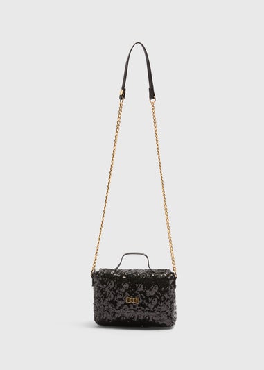 Girls Black Sequin Cross Body Bag