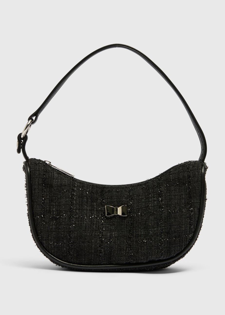 Girls Black Tweed Shoulder Bag
