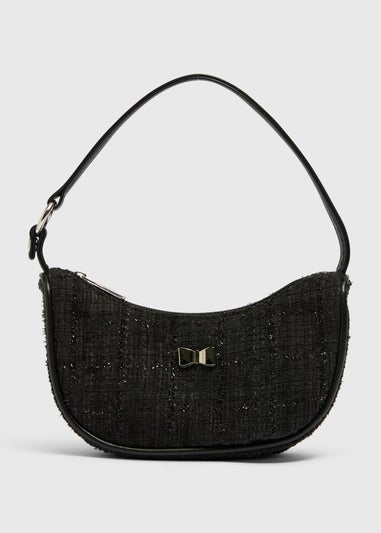Girls Black Tweed Shoulder Bag