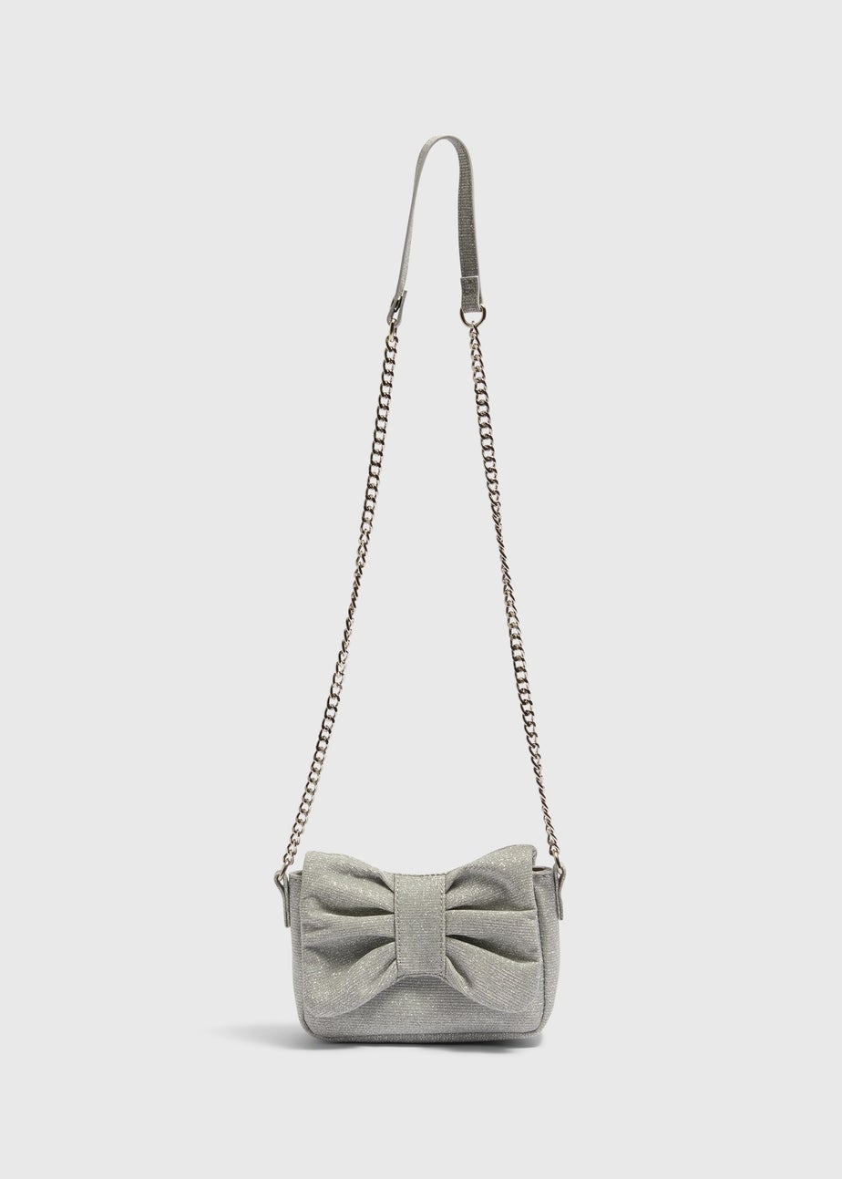 Girls Silver Bow Cross Body Bag