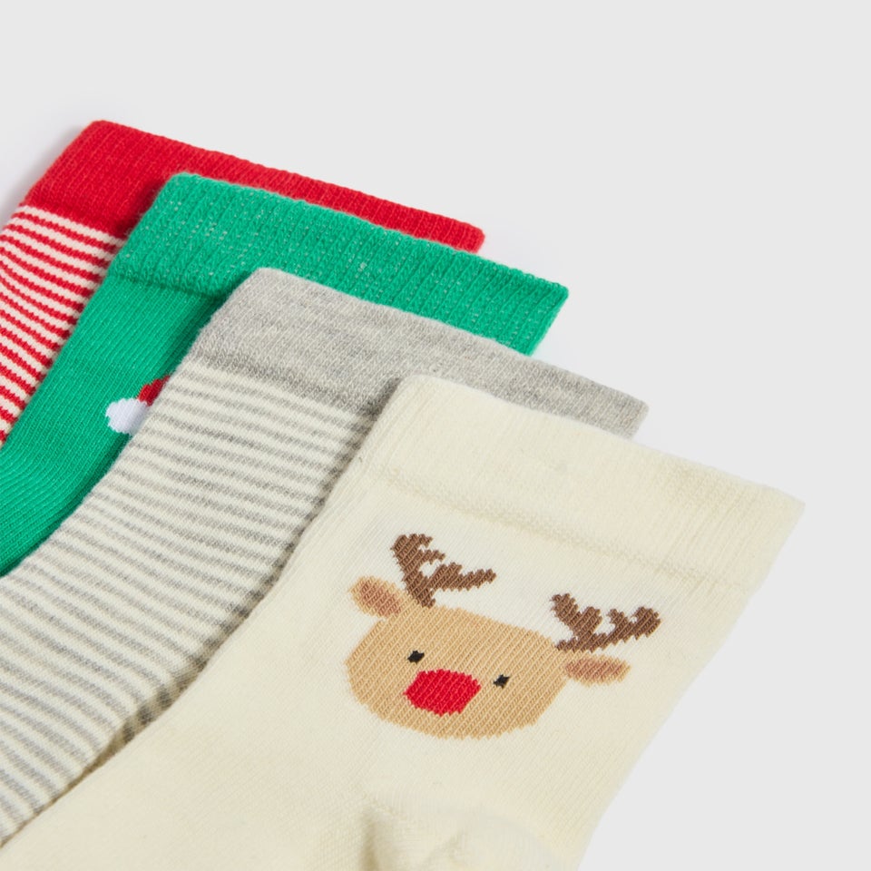 4 Pack Baby Multicolour Christmas Socks