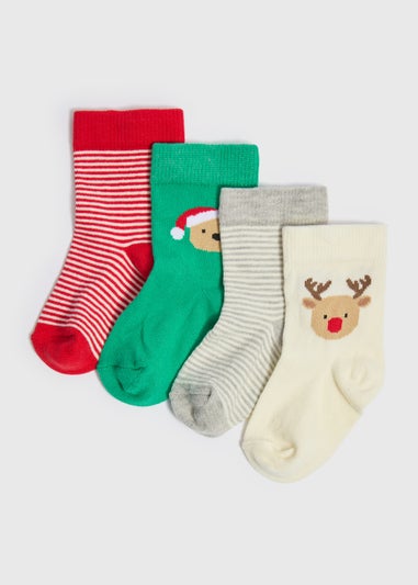 4 Pack Baby Multicolour Christmas Socks