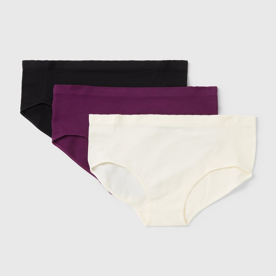 3 Pack Plum & Cream & Black Seamless Full Knickers