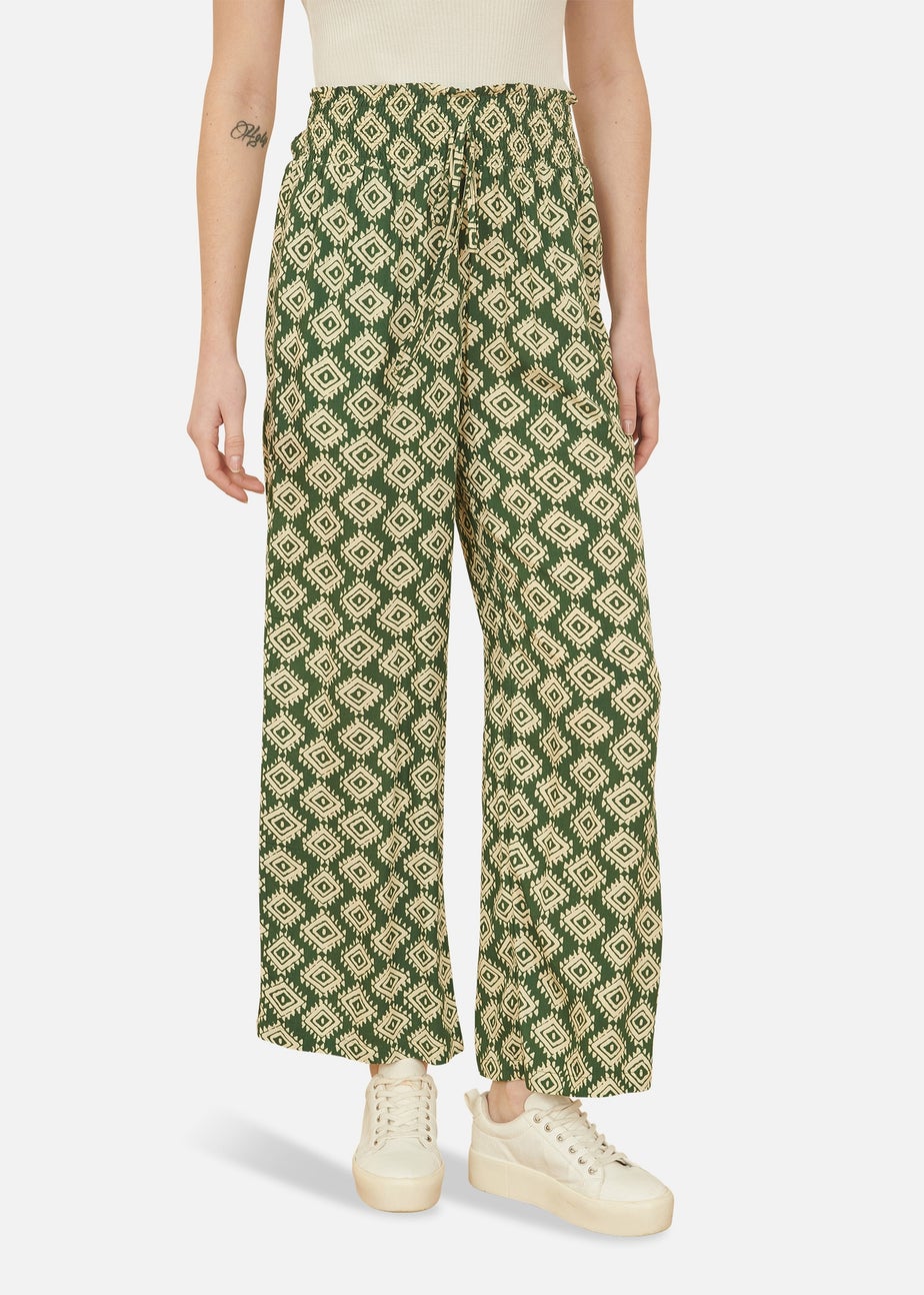 Yumi Green Geo Print Relaxed Fit Trousers