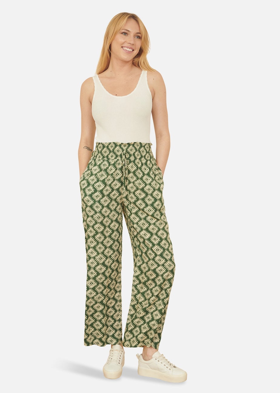 Yumi Green Geo Print Relaxed Fit Trousers