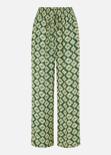 Yumi Green Geo Print Relaxed Fit Trousers