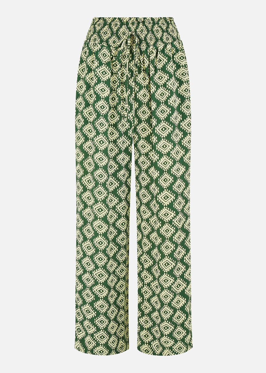 Yumi Green Geo Print Relaxed Fit Trousers