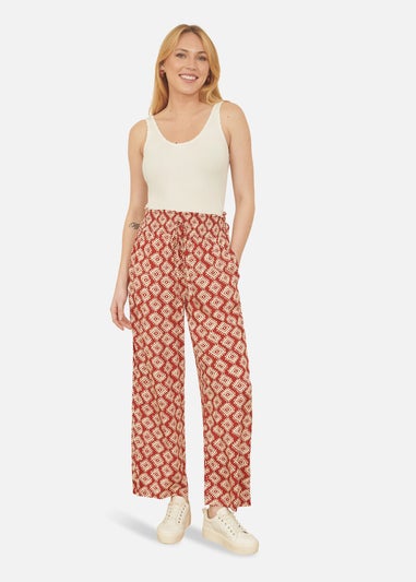Yumi Red Geo Print Relaxed Fit Trousers