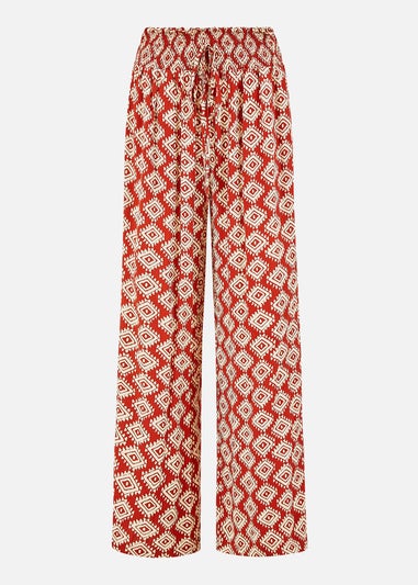 Yumi Red Geo Print Relaxed Fit Trousers