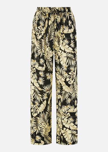 Yumi Black Fern Print Relaxed Fit Trousers