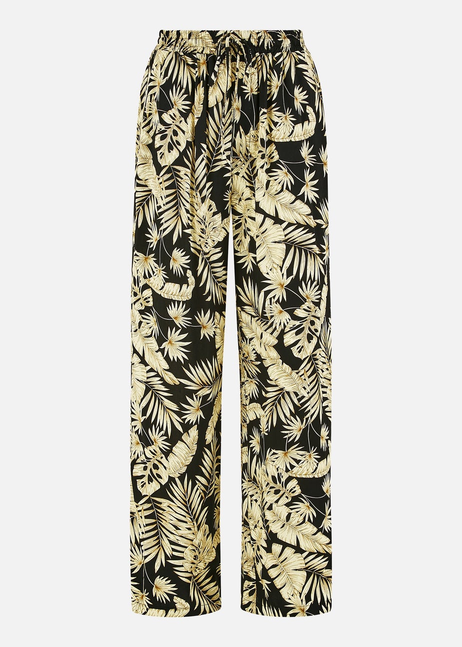 Yumi Black Fern Print Relaxed Fit Trousers