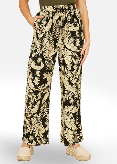 Yumi Black Fern Print Relaxed Fit Trousers