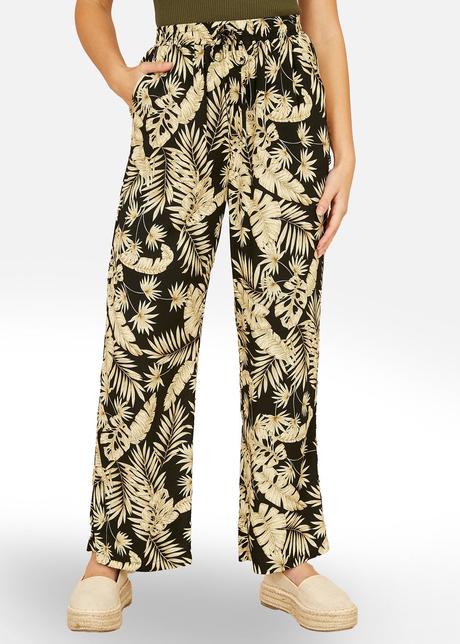 Yumi Black Fern Print Relaxed Fit Trousers
