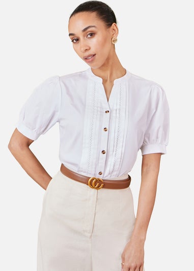 Yumi White Cotton Pleated Short Sleeve Shirt