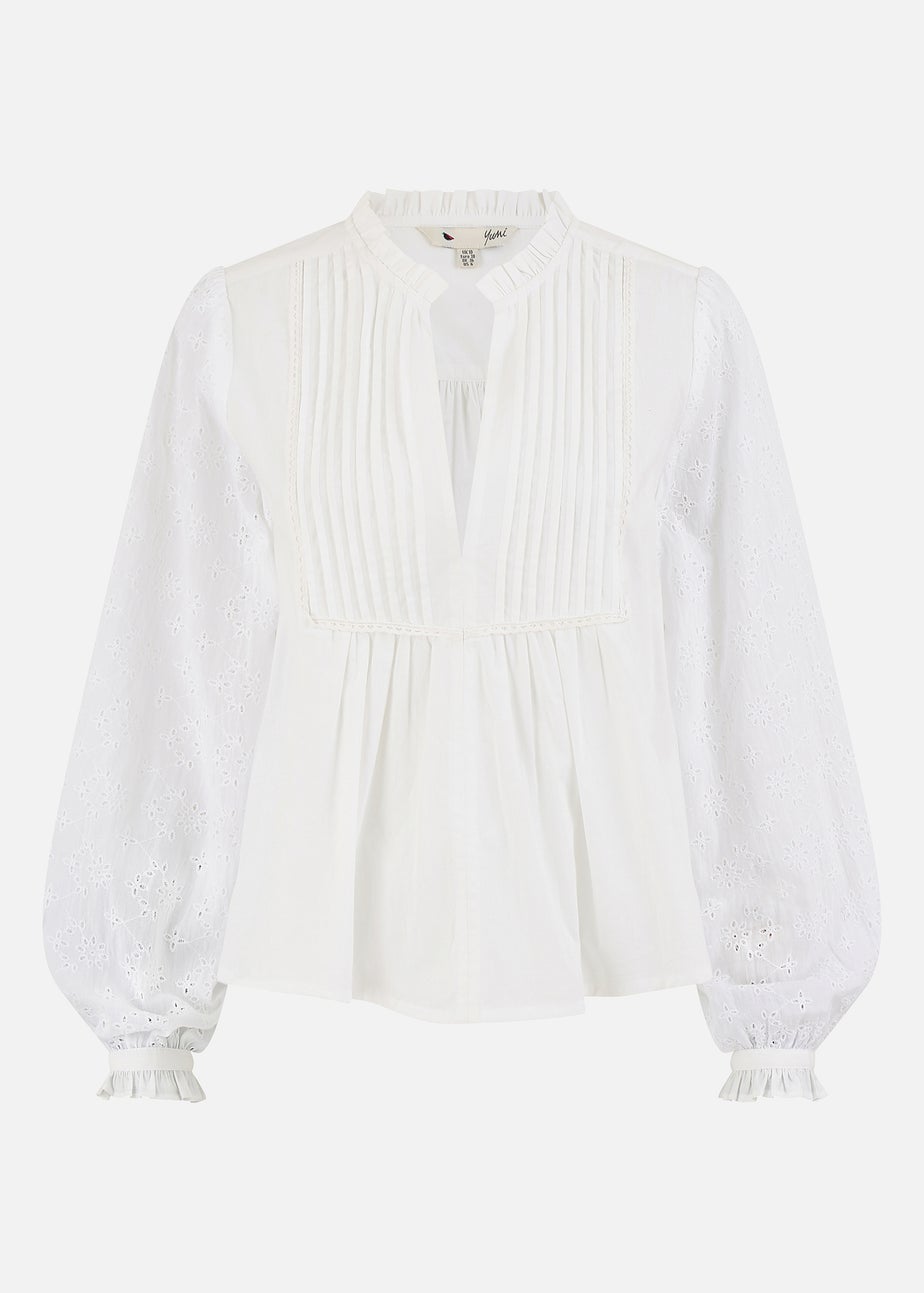 Yumi White Pleated Cotton Bib Shirt