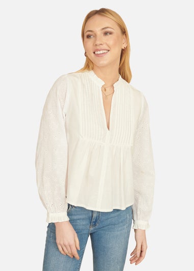 Yumi White Pleated Cotton Bib Shirt
