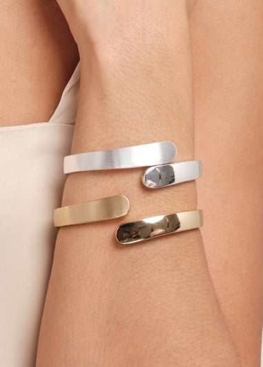 Jon Richard Silver Plated Polished Satin Open Hinge Bangle